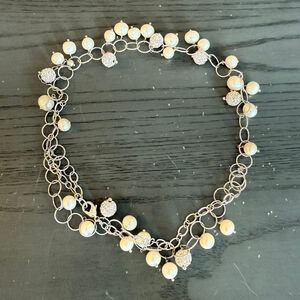 Women's Silver and White Pearl Necklace